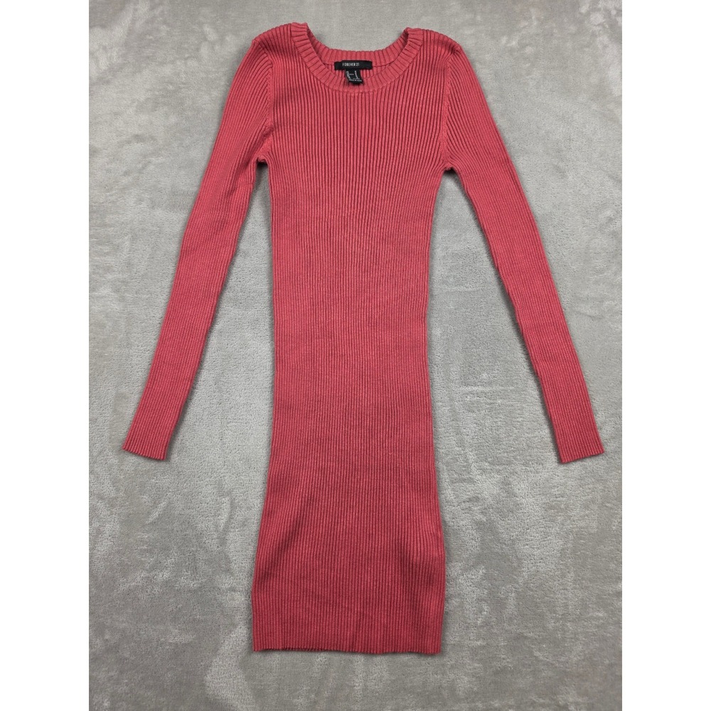 Forever 21 Ribbed Knit Bodycon Dress Womens Juniors M Pink Long Sleeve Baby Doll